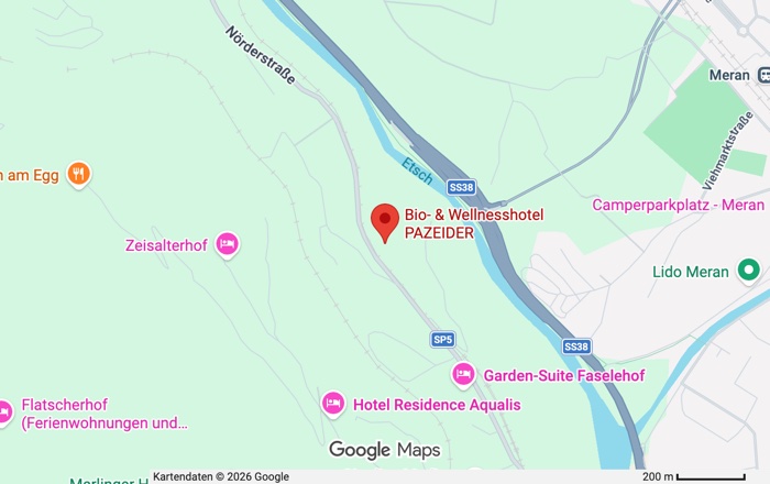 Karte: Lage des Hotel Pazeider oberhalb von Marling bei Meran